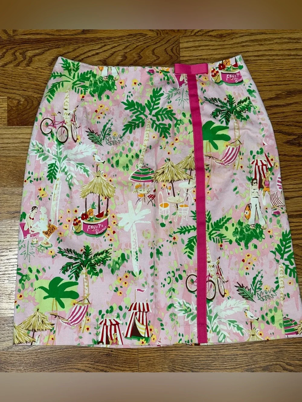 Vtg Bamboo Traders Skirt 6 Pink Tropical Novelty Fruit Preppy Whimsical Y2K